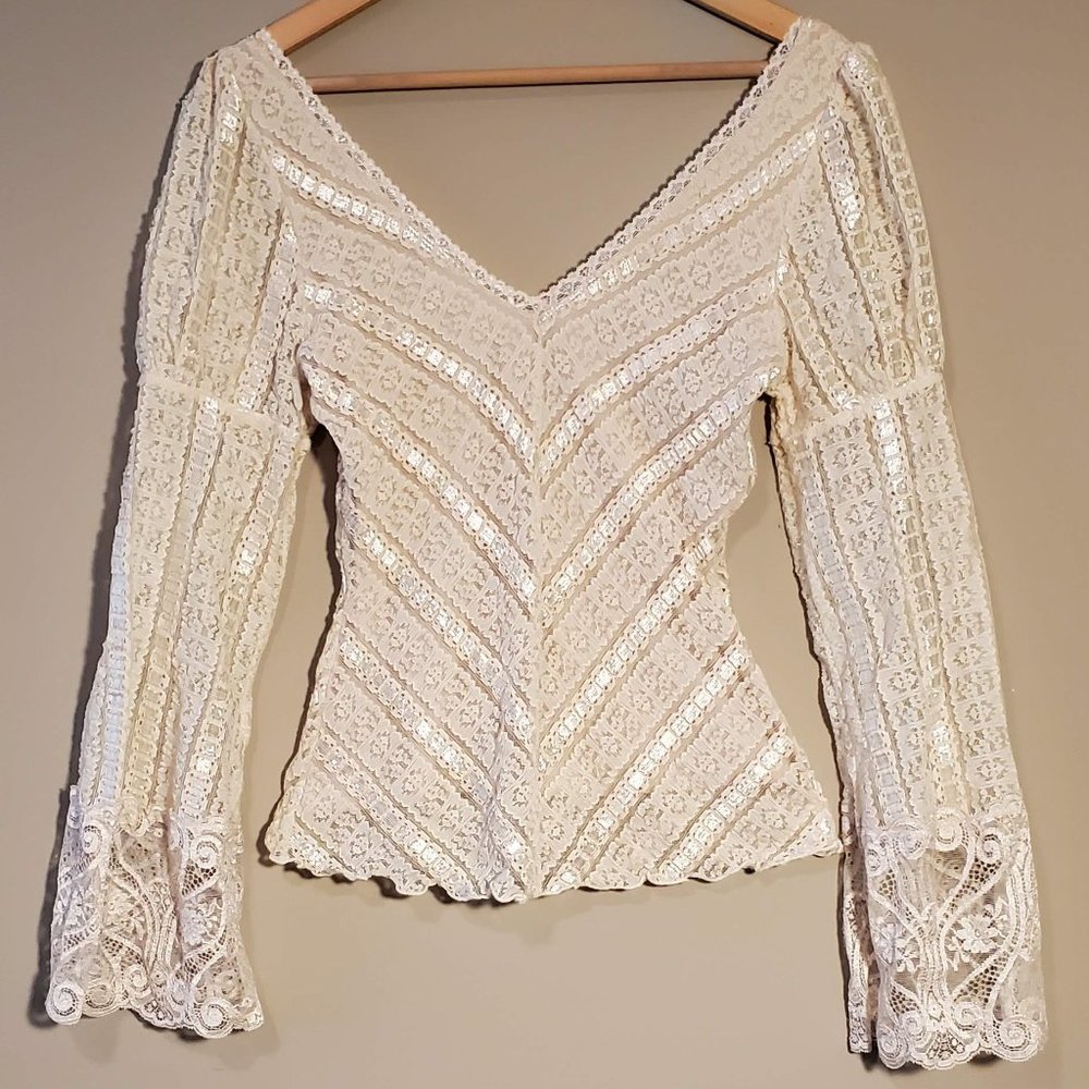 Soft and Sexy Ecru Lace and Satin Ribbon Top (Small)